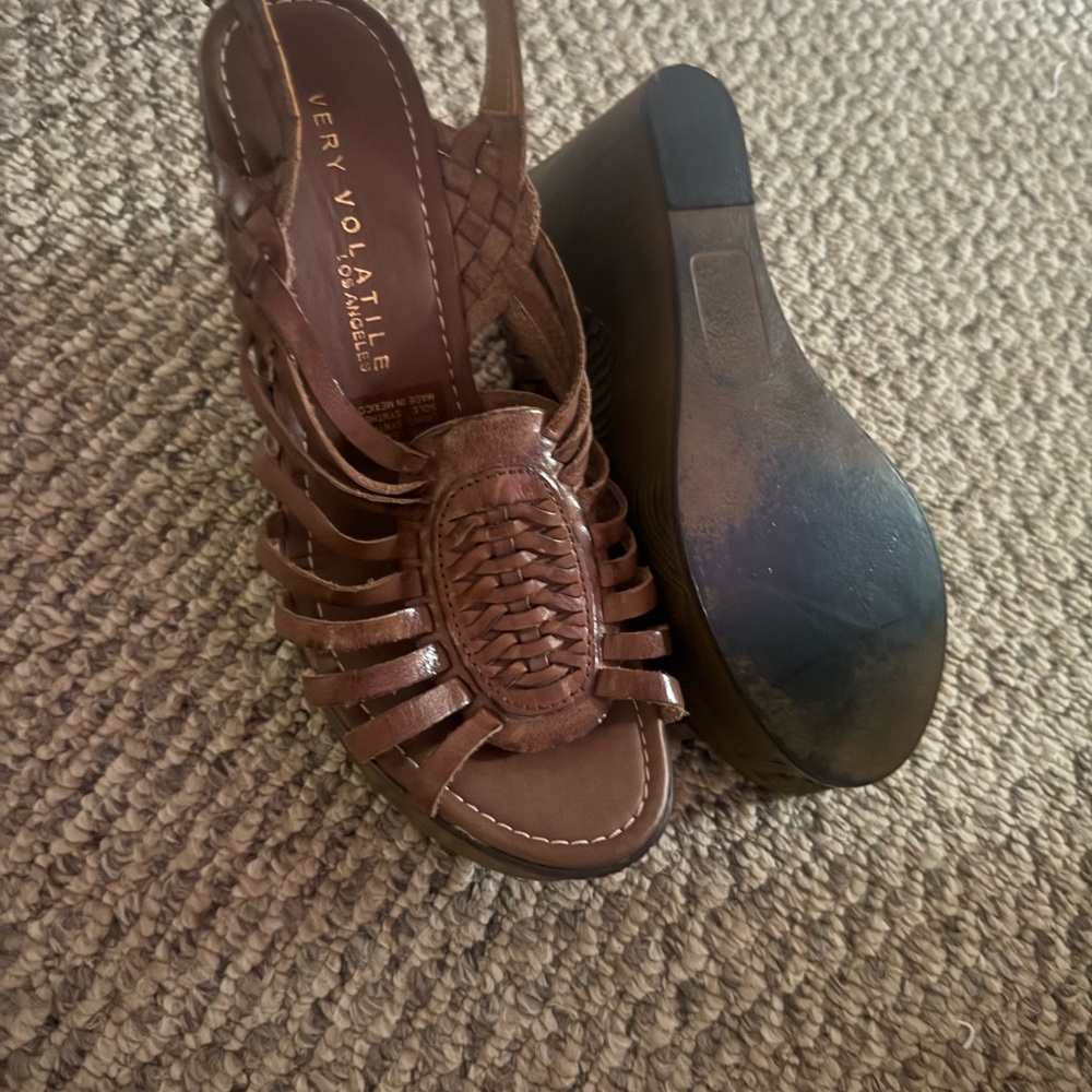 Very Volatile Tan Woven Wedges